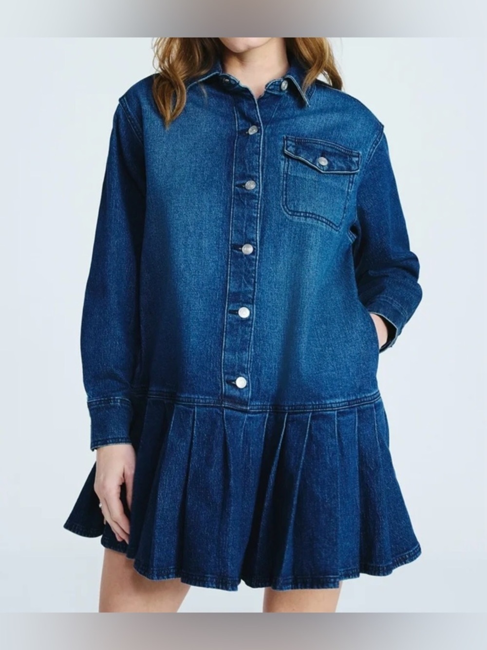 NWT SCOOP Women's Denim Pleated Mini
Shirt Dress Size Small 4-6 - Picture 3 of 12